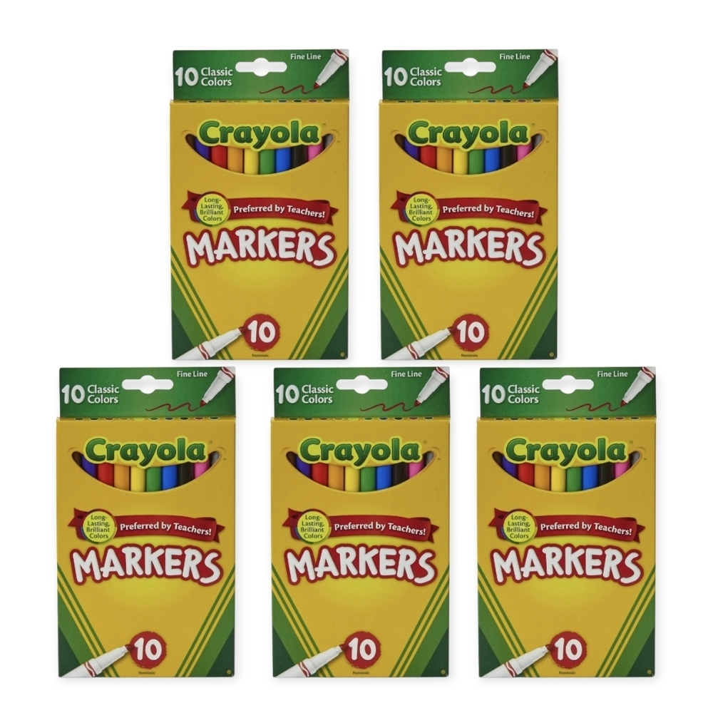 (5) - Crayola Classic Markers 10 Ct Fine Line Long Lasting Brilliant Colors